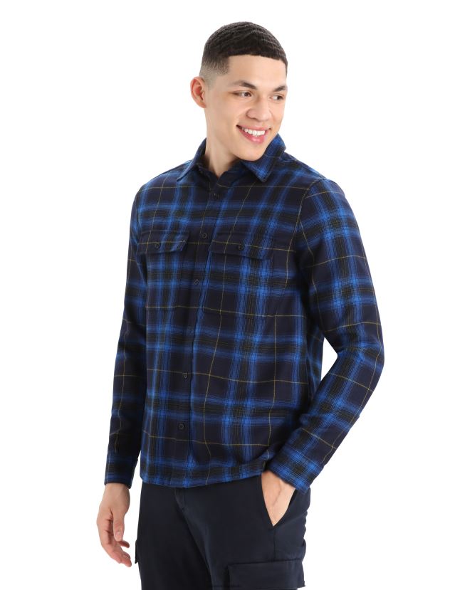Icebreaker Men Merino Dawnder Long Sleeve Flannel Shirt PlaidMidnight Navy 80BXXP358 Clothing