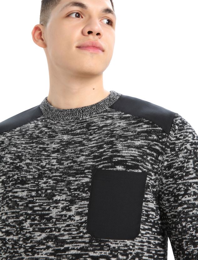 Icebreaker Men Merino Barein Crewe SweaterBlack/Snow 80BXXP361 Clothing