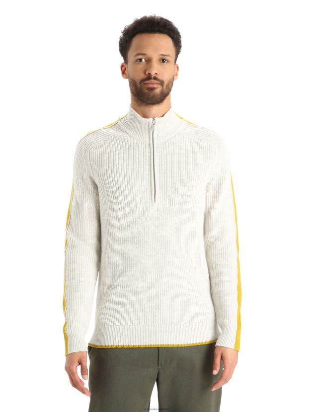Icebreaker Men Merino Lodge Long Sleeve Half Zip SweaterEcru Heather/Silent Gold 80BXXP405 Clothing
