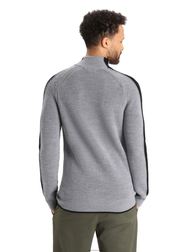 Icebreaker Men Merino Lodge Long Sleeve Half Zip SweaterGritstone Heather/Black 80BXXP233 Clothing