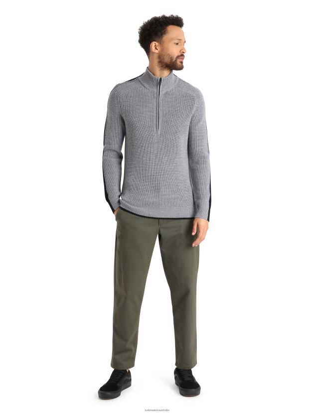 Icebreaker Men Merino Lodge Long Sleeve Half Zip SweaterGritstone Heather/Black 80BXXP233 Clothing