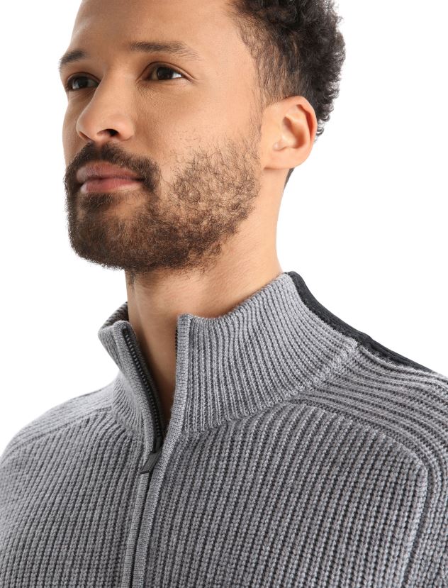 Icebreaker Men Merino Lodge Long Sleeve Half Zip SweaterGritstone Heather/Black 80BXXP233 Clothing