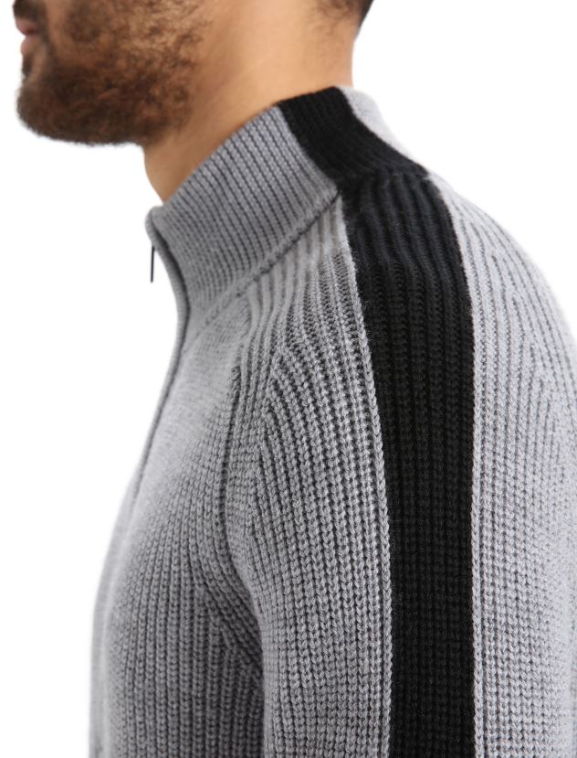 Icebreaker Men Merino Lodge Long Sleeve Half Zip SweaterGritstone Heather/Black 80BXXP233 Clothing