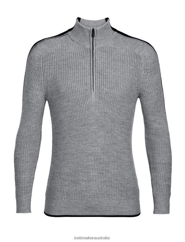 Icebreaker Men Merino Lodge Long Sleeve Half Zip SweaterGritstone Heather/Black 80BXXP233 Clothing