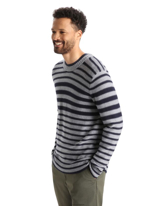 Icebreaker Men Merino Waypoint Crewe SweaterMidnight Navy/Gritstone Heather 80BXXP392 Clothing