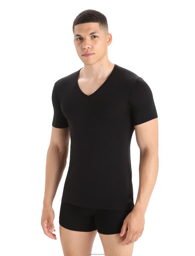 Icebreaker Men Merino Anatomica Short Sleeve V Neck T-ShirtBlack 80BXXP123 Clothing