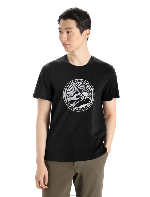Icebreaker Men Merino Central Classic Short Sleeve T-Shirt Move to Natural MountainBlack 80BXXP339 Clothing