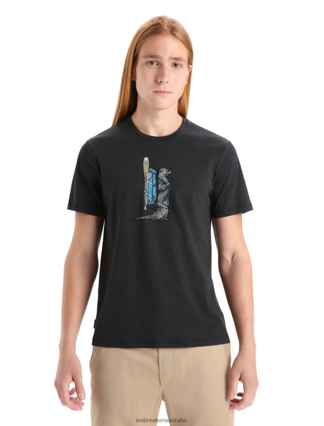 Icebreaker Men Merino Central Classic Short Sleeve T-Shirt Otter PaddleBlack 80BXXP60 Clothing