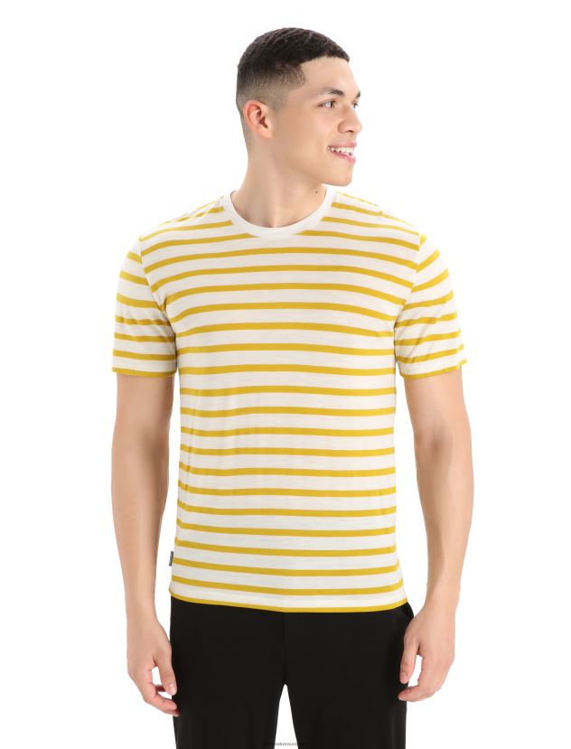Icebreaker Men Merino Drayden Short Sleeve T-Shirt StripeEcru Heather/Silent Gold 80BXXP396 Clothing