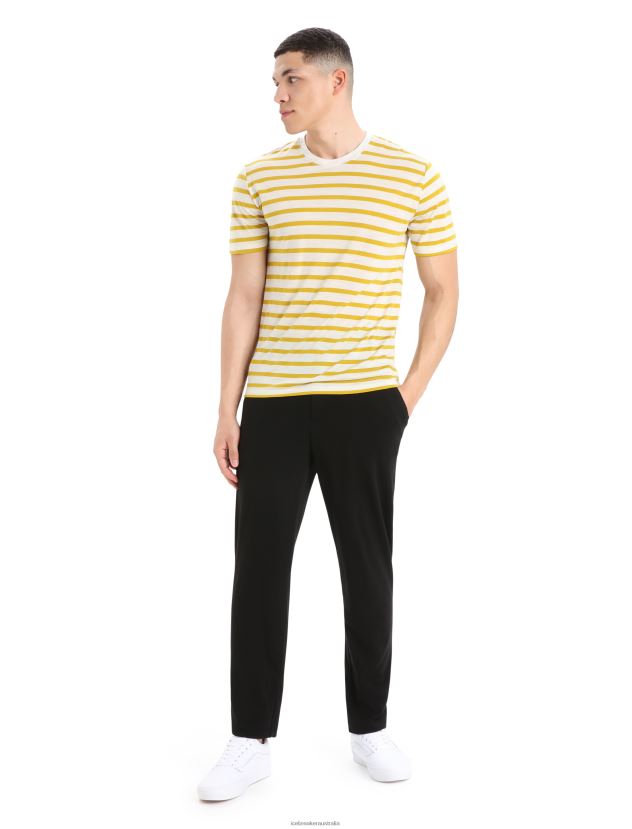 Icebreaker Men Merino Drayden Short Sleeve T-Shirt StripeEcru Heather/Silent Gold 80BXXP396 Clothing