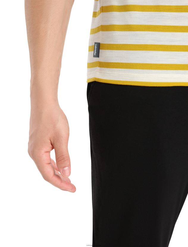 Icebreaker Men Merino Drayden Short Sleeve T-Shirt StripeEcru Heather/Silent Gold 80BXXP396 Clothing