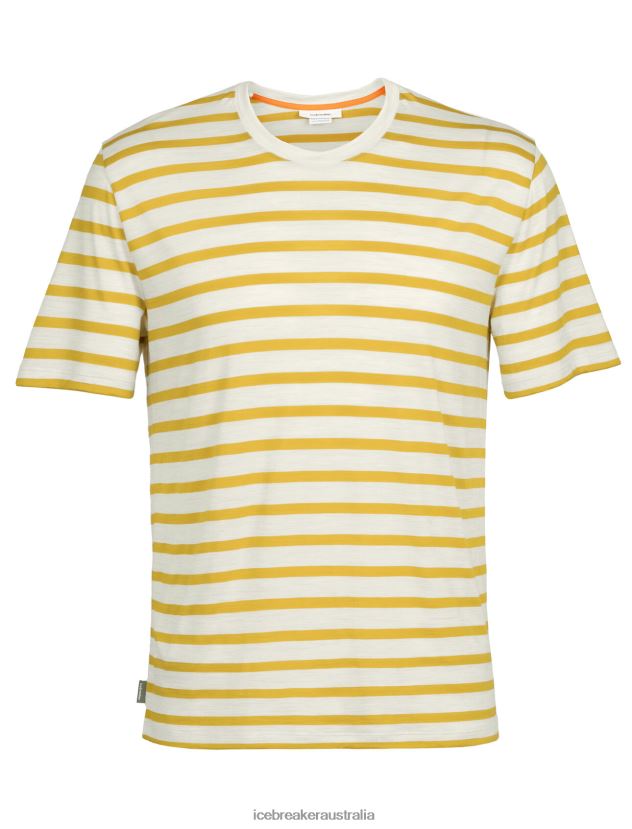 Icebreaker Men Merino Drayden Short Sleeve T-Shirt StripeEcru Heather/Silent Gold 80BXXP396 Clothing