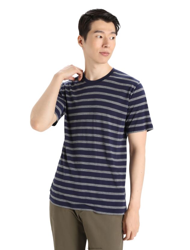 Icebreaker Men Merino Drayden Short Sleeve T-Shirt StripeMidnight Navy/Gritstone Heather 80BXXP397 Clothing