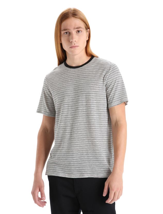 Icebreaker Men Merino Linen Short Sleeve T-Shirt StripeSnow/Black 80BXXP69 Clothing