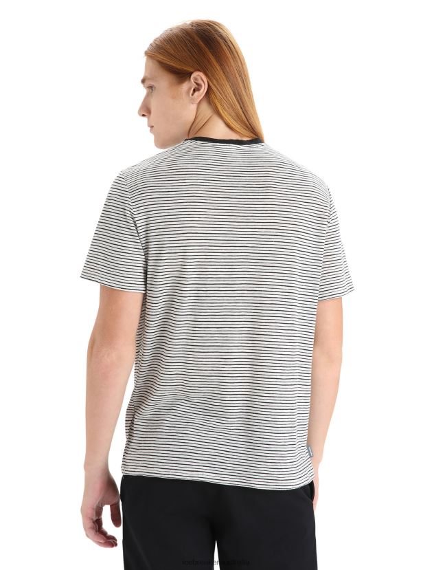 Icebreaker Men Merino Linen Short Sleeve T-Shirt StripeSnow/Black 80BXXP69 Clothing