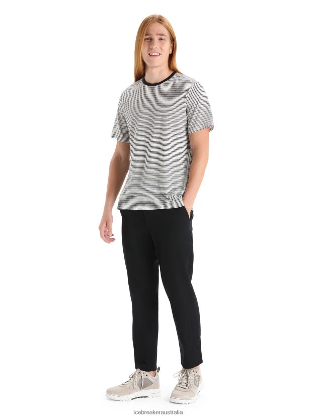 Icebreaker Men Merino Linen Short Sleeve T-Shirt StripeSnow/Black 80BXXP69 Clothing