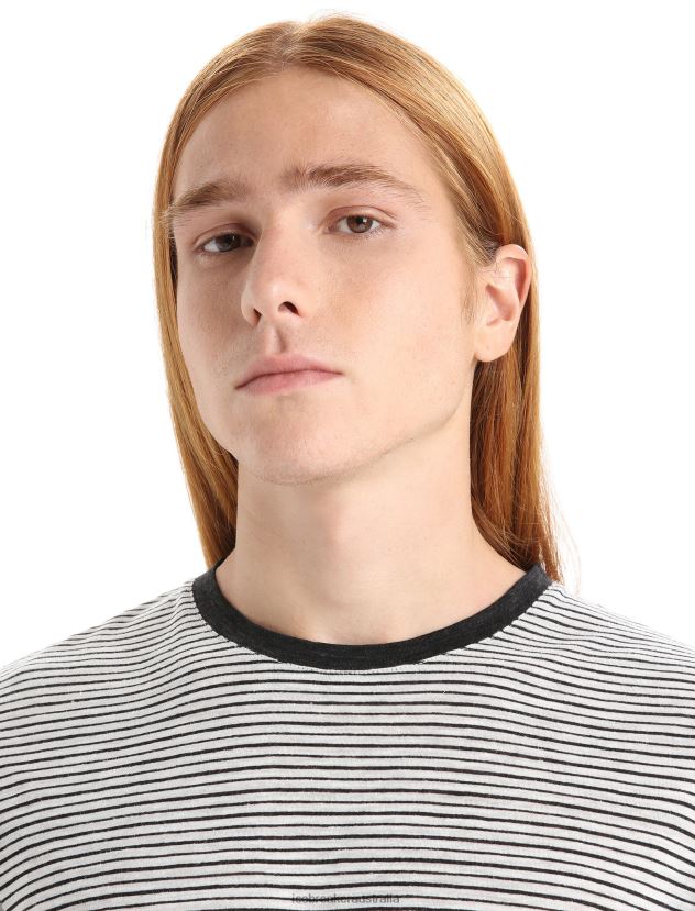 Icebreaker Men Merino Linen Short Sleeve T-Shirt StripeSnow/Black 80BXXP69 Clothing