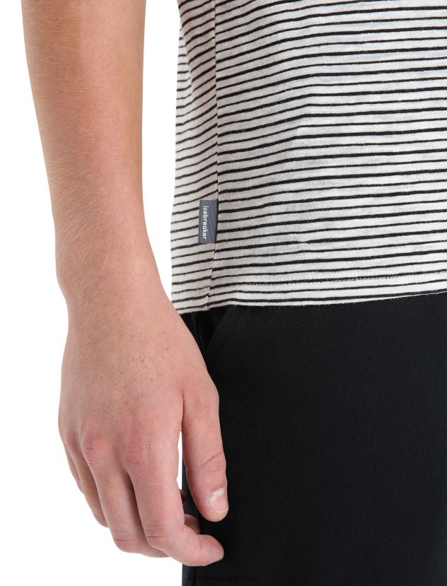 Icebreaker Men Merino Linen Short Sleeve T-Shirt StripeSnow/Black 80BXXP69 Clothing
