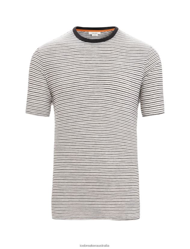 Icebreaker Men Merino Linen Short Sleeve T-Shirt StripeSnow/Black 80BXXP69 Clothing