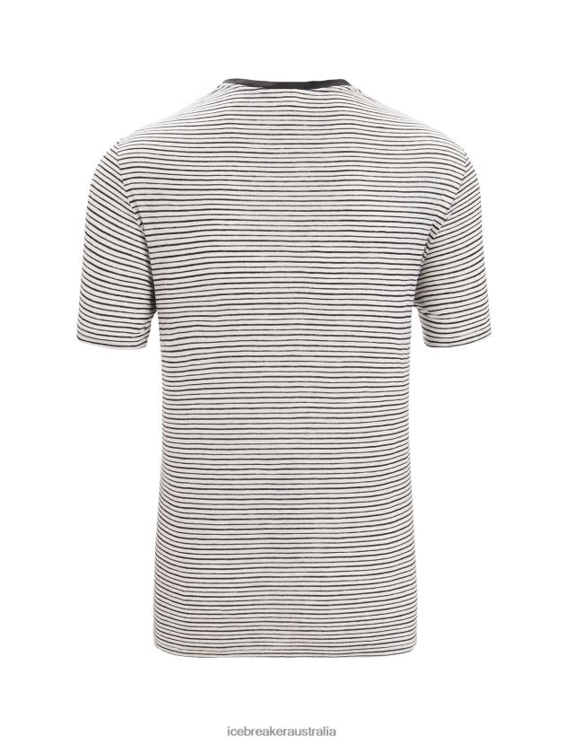 Icebreaker Men Merino Linen Short Sleeve T-Shirt StripeSnow/Black 80BXXP69 Clothing