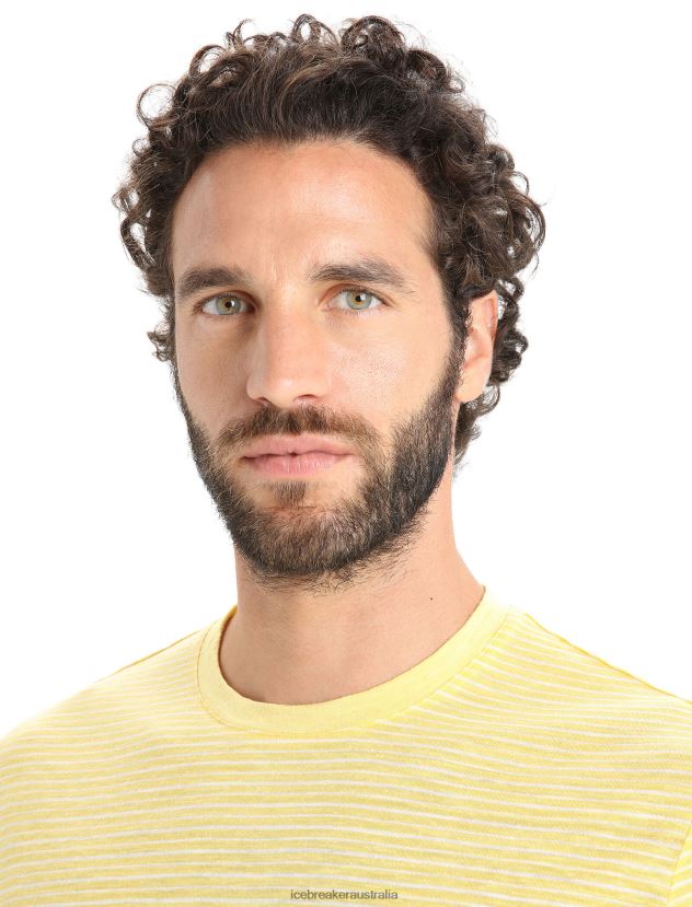 Icebreaker Men Merino Linen Short Sleeve T-Shirt StripeSummer/Snow 80BXXP70 Clothing