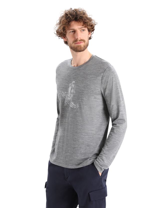 Icebreaker Men Merino Tech Lite II Long Sleeve T-Shirt Skiing YetiGritstone Heather 80BXXP342 Clothing