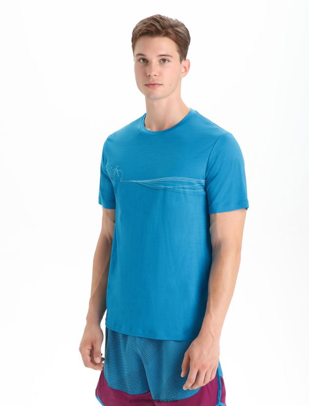 Icebreaker Men Merino Tech Lite II Short Sleeve T-Shirt Cadence PathsGeo Blue 80BXXP57 Clothing