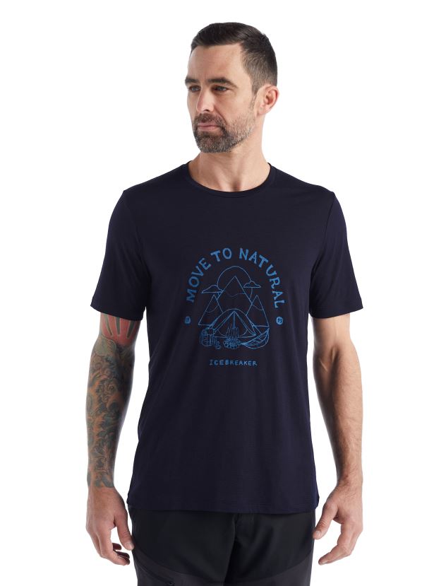 Icebreaker Men Merino Tech Lite II Short Sleeve T-Shirt Canopy CamperMidnight Navy 80BXXP489 Clothing