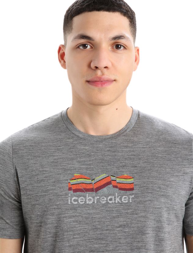 Icebreaker Men Merino Tech Lite II Short Sleeve T-Shirt Mountain GeologyGritstone Heather 80BXXP383 Clothing