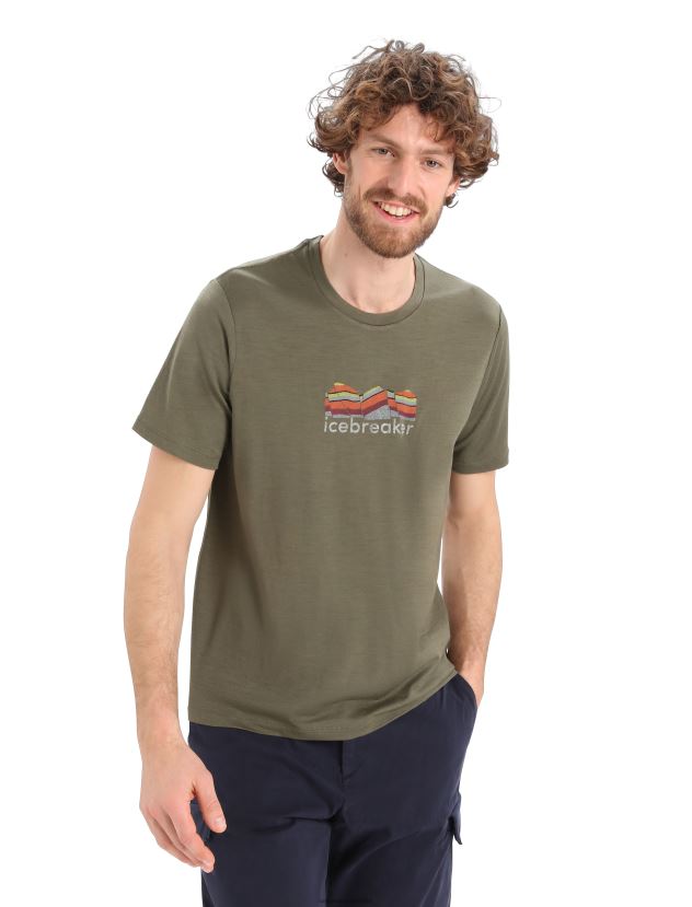 Icebreaker Men Merino Tech Lite II Short Sleeve T-Shirt Mountain GeologyLoden 80BXXP384 Clothing