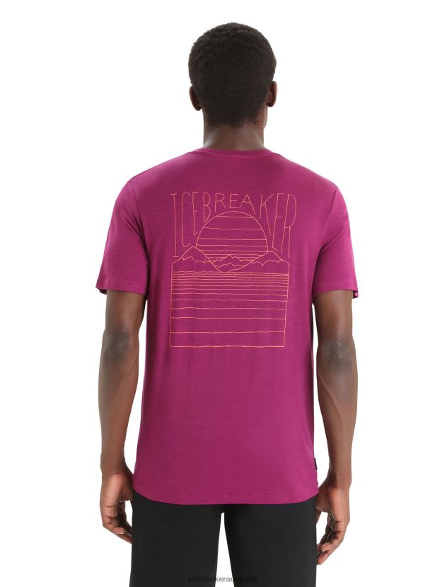 Icebreaker Men Merino Tech Lite II Short Sleeve T-Shirt Mountain SunsetGo Berry 80BXXP82 Clothing