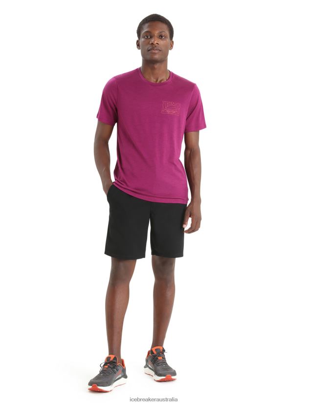 Icebreaker Men Merino Tech Lite II Short Sleeve T-Shirt Mountain SunsetGo Berry 80BXXP82 Clothing