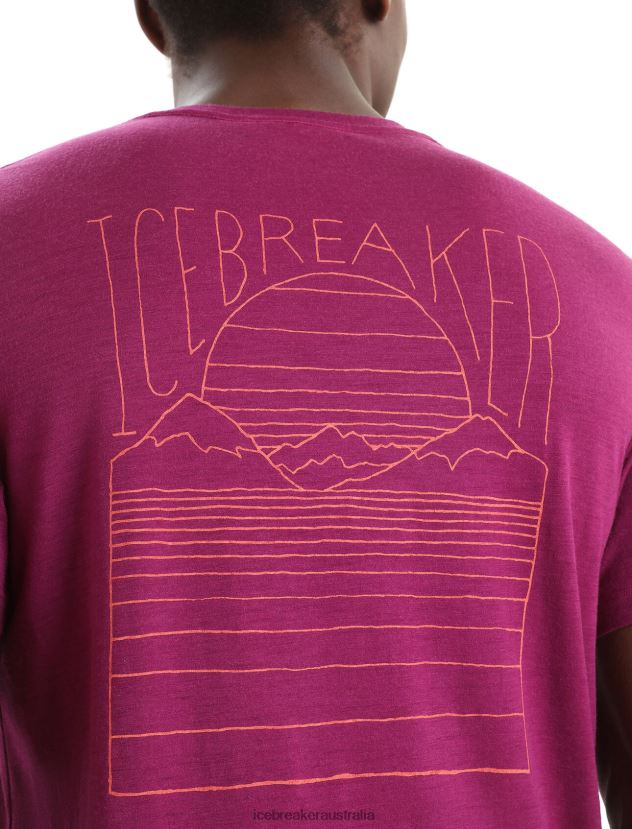 Icebreaker Men Merino Tech Lite II Short Sleeve T-Shirt Mountain SunsetGo Berry 80BXXP82 Clothing