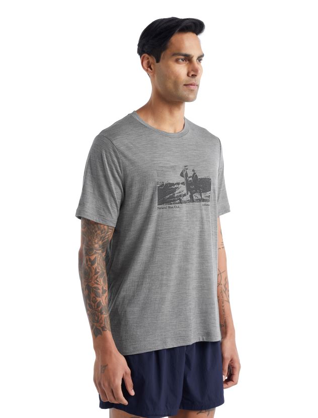 Icebreaker Men Merino Tech Lite II Short Sleeve T-Shirt Natural Run ClubMetro Heather 80BXXP477 Clothing