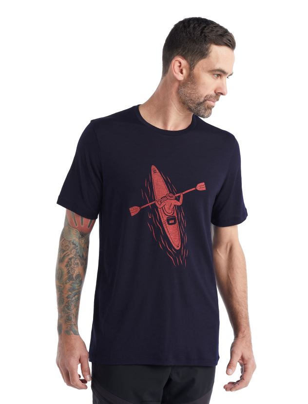 Icebreaker Men Merino Tech Lite II Short Sleeve T-Shirt Paddle LinesMidnight Navy 80BXXP476 Clothing