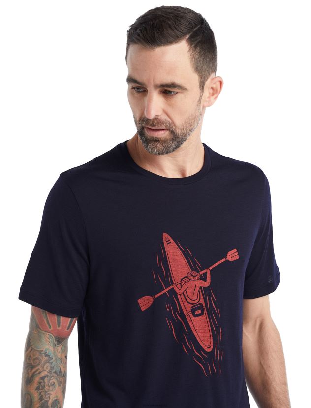 Icebreaker Men Merino Tech Lite II Short Sleeve T-Shirt Paddle LinesMidnight Navy 80BXXP476 Clothing
