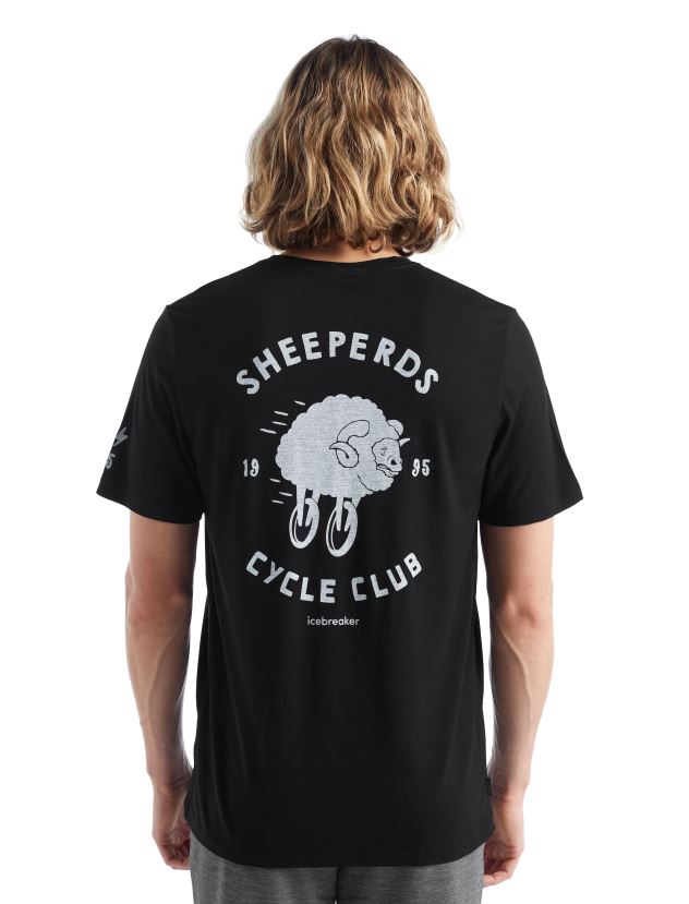 Icebreaker Men Merino Tech Lite II Short Sleeve T-Shirt Sheeperds Cycle ClubBlack 80BXXP479 Clothing