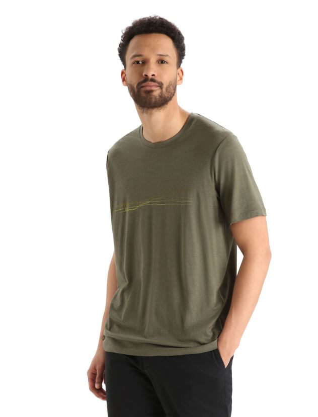Icebreaker Men Merino Tech Lite II Short Sleeve T-Shirt Ski StripesLoden 80BXXP347 Clothing