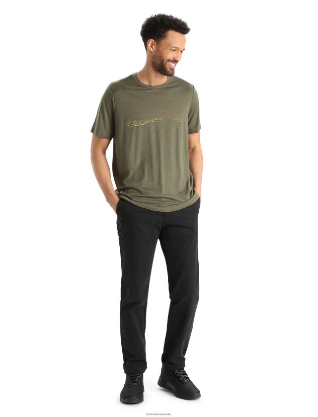 Icebreaker Men Merino Tech Lite II Short Sleeve T-Shirt Ski StripesLoden 80BXXP347 Clothing