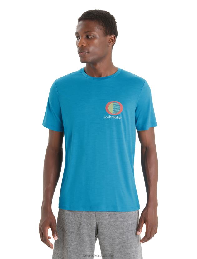 Icebreaker Men Merino Tech Lite II Short Sleeve T-Shirt Spring GlowGeo Blue 80BXXP45 Clothing