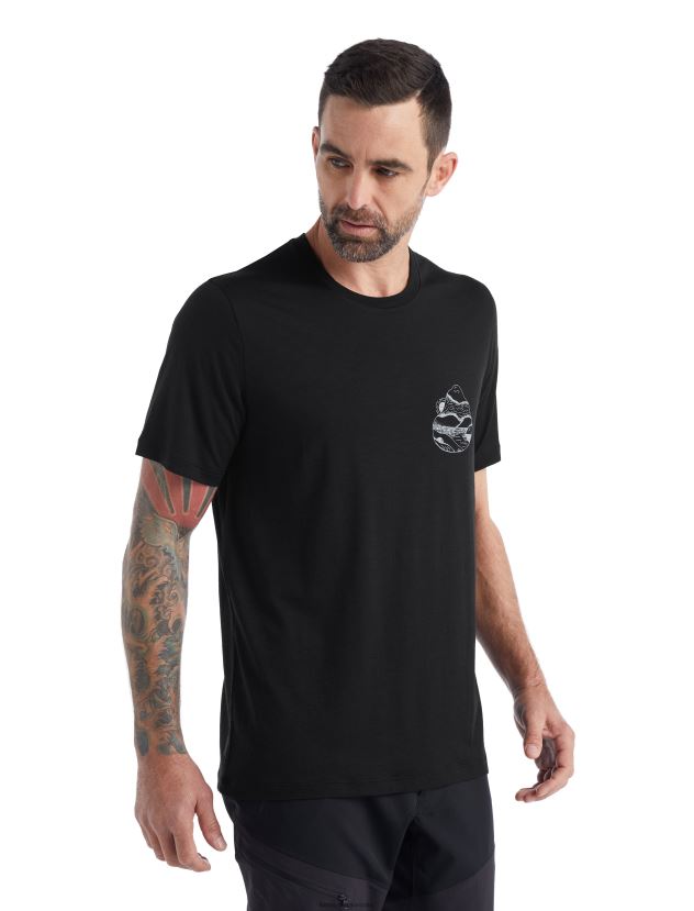 Icebreaker Men Merino Tech Lite II Short Sleeve T-Shirt Sunrise RidgeBlack 80BXXP482 Clothing