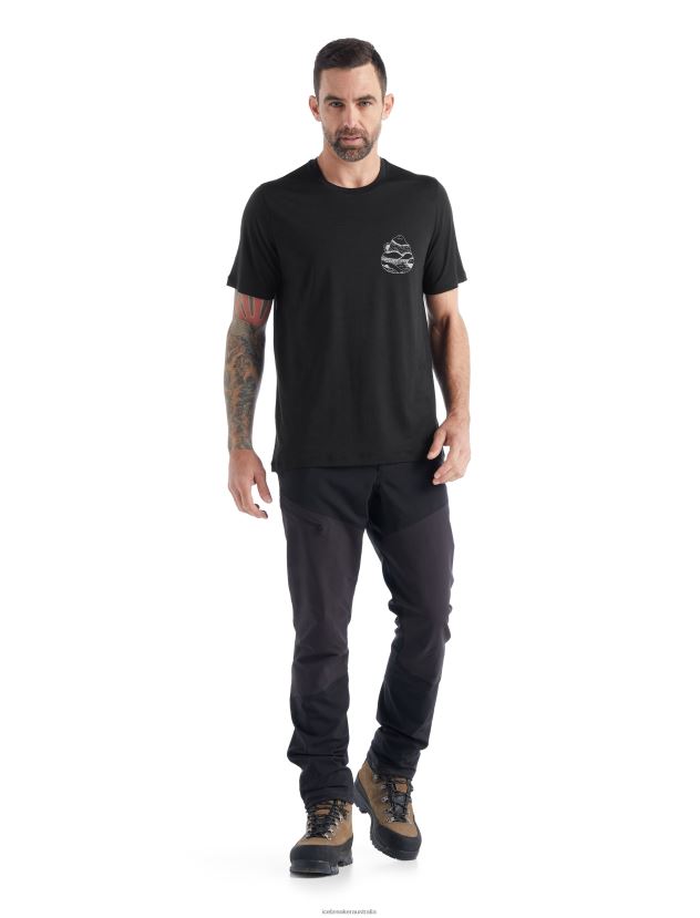 Icebreaker Men Merino Tech Lite II Short Sleeve T-Shirt Sunrise RidgeBlack 80BXXP482 Clothing
