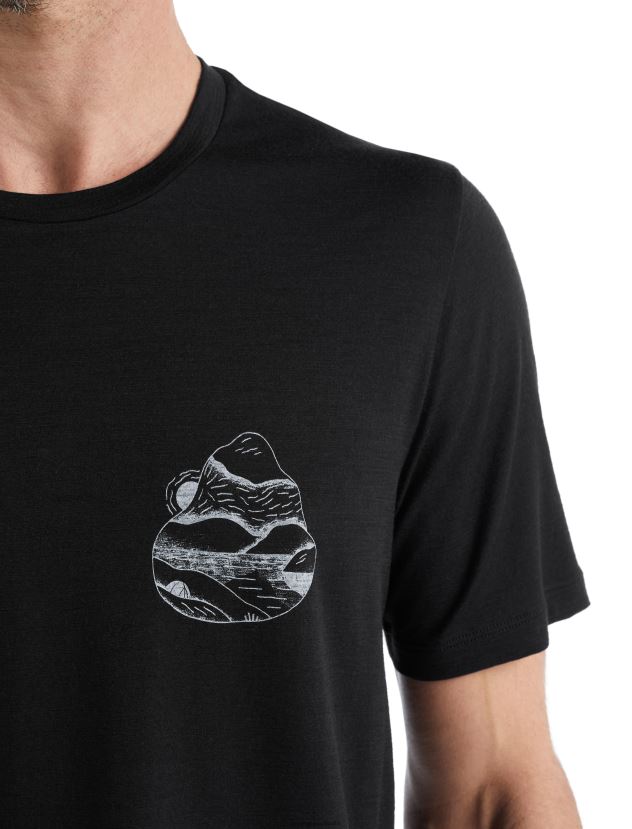 Icebreaker Men Merino Tech Lite II Short Sleeve T-Shirt Sunrise RidgeBlack 80BXXP482 Clothing