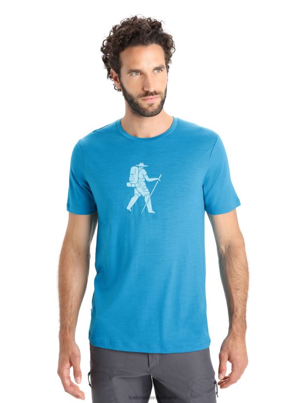 Icebreaker Men Merino Tech Lite II Short Sleeve T-Shirt Trail HikerGeo Blue 80BXXP37 Clothing