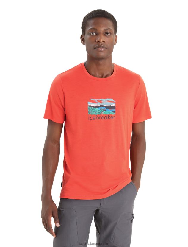 Icebreaker Men Merino Tech Lite II Short Sleeve T-Shirt TrailheadVibrant Earth 80BXXP15 Clothing