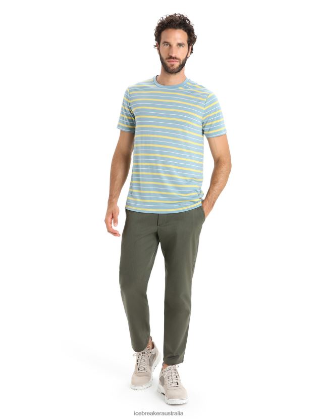 Icebreaker Men Merino Wave Short Sleeve Stripe T-ShirtAstral Blue/Summer 80BXXP19 Clothing