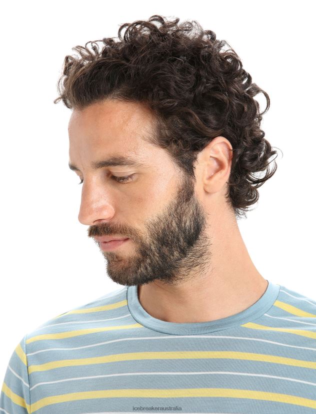 Icebreaker Men Merino Wave Short Sleeve Stripe T-ShirtAstral Blue/Summer 80BXXP19 Clothing