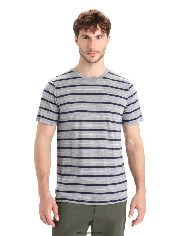 Icebreaker Men Merino Wave Short Sleeve Stripe T-ShirtMetro Heather/Midnight Navy 80BXXP20 Clothing