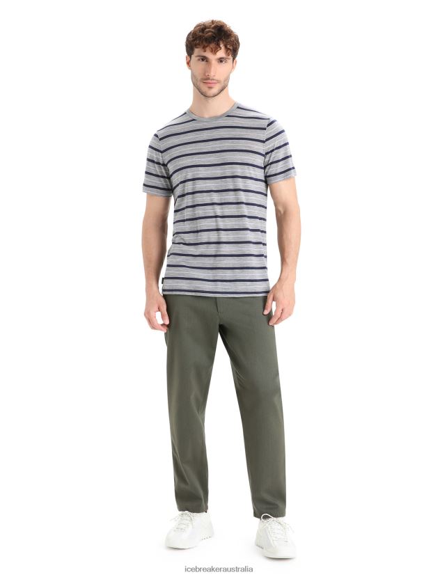 Icebreaker Men Merino Wave Short Sleeve Stripe T-ShirtMetro Heather/Midnight Navy 80BXXP20 Clothing