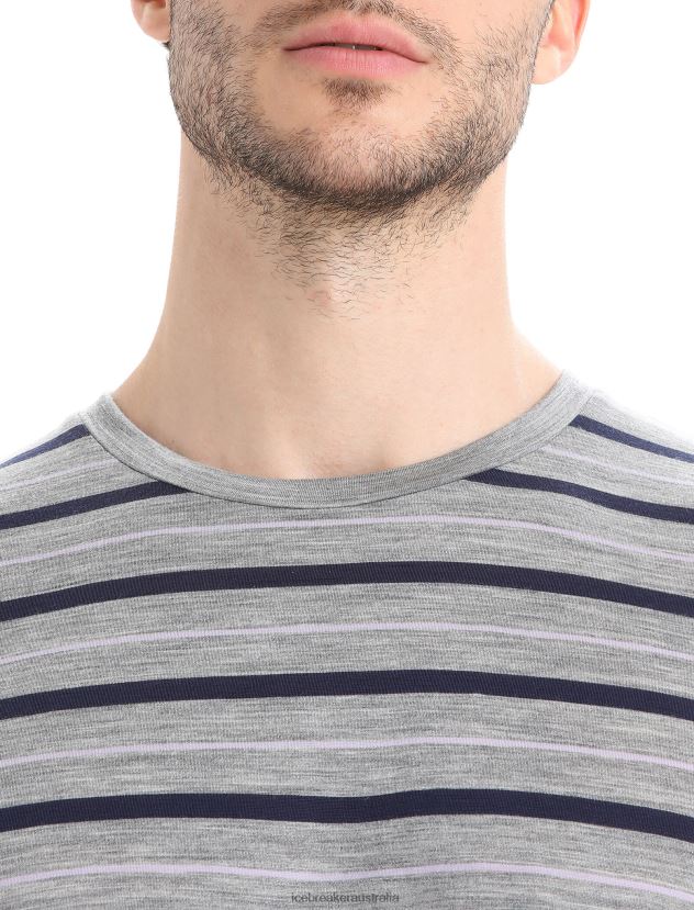 Icebreaker Men Merino Wave Short Sleeve Stripe T-ShirtMetro Heather/Midnight Navy 80BXXP20 Clothing